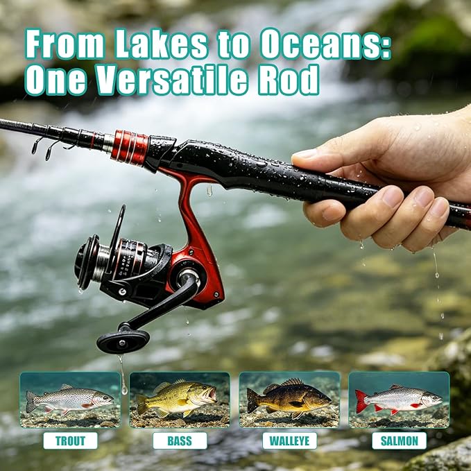 Fishing Rod and Reel Combo Kit, 2PACK Carbon Fiber Telescopic Fishing Pole | 2PACK Portable Spinning Reel Set with Lures,Lines,and Carry Bag for Travel Outdoor Fishing