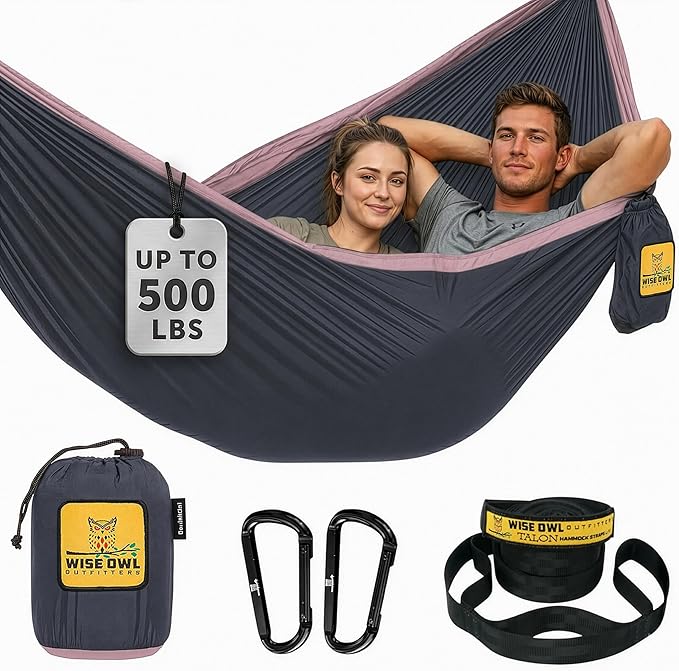 Wise Owl Outfitters Camping Hammock – up to 500lbs Portable Hammock with Tree Straps - Travel, Backpacking, Hiking, Outdoors Camping Gear - Single or Double