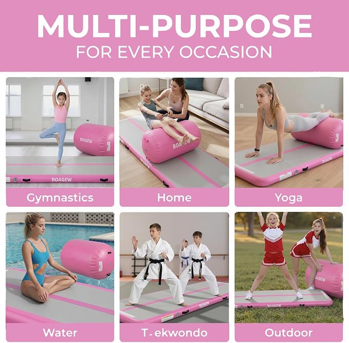 Gymnastics Mat,Air Roller Gymnastics Barrel,Gymnastics Tumble Track Air Track Tumbling Mat for Home Training/ Cheerleading/Gym/Training/Yoga/Beach/Water/Park Outdoor Use with Electric Air Pump ﻿