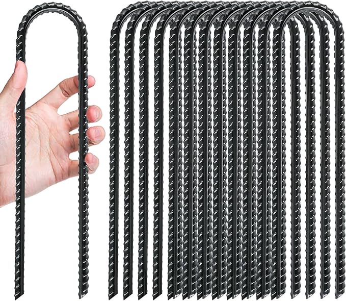 Gtongoko Trampoline Stakes Heavy Duty, 12/16 Inch U-Shaped Ground Anchors, 8mm Galvanized Steel Rebar Wind Stakes for Trampoline Safety, Anti-Rust Outdoor Stakes for Trampoline, Tent, Swing Set