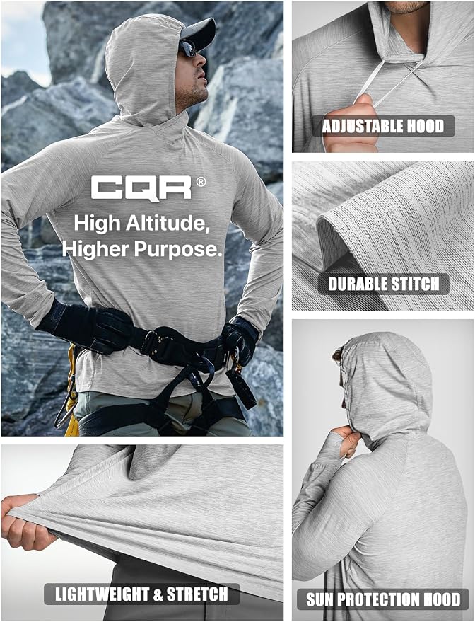 CQR Men's UPF 50+ Sun Protection Long Sleeve Quick Dry Athletic Shirts, Stretch Running Workout Hiking T-Shirts