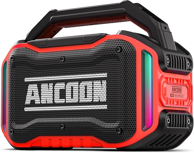 ANCOON Speakers Bluetooth Wireless: 80W(Peak) Loud Speaker with Bass, 20H Playtime, IPX6 Waterproof, Large Jobsite Speakers for Work, Outdoor, Workshop, Garage, Portable Speaker with TWS (Red)
