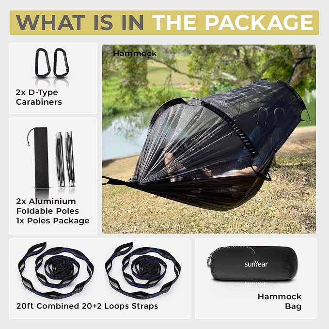 Sunyear Camping Hammock with Spacious Net, Single/Double,Outdoor&Indoor