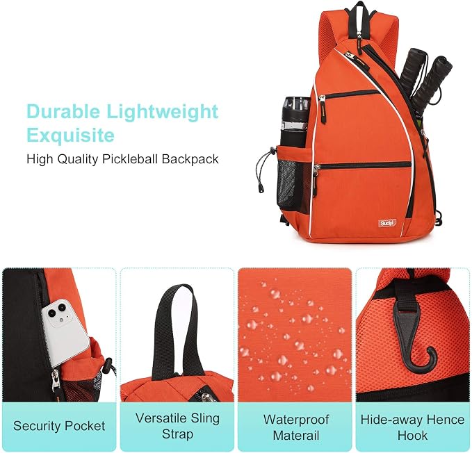 Sucipi Pickleball Bag - Men's & Women's Pickleball Backpack, Adjustable Sling Bag w/Fence Hook/Large Capacity/Safety Pocket