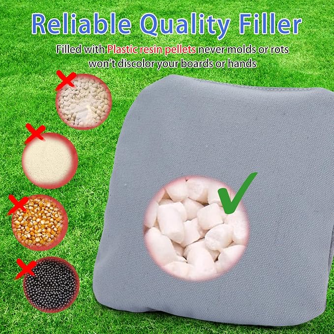 EunHo Regulation Cornhole Bags Set of 8 - Dual Sided Slick and Stick Cornhole Bean Bags for Tossing Game Professional All Weather Pro Corn Hole Bags with Tote Bag