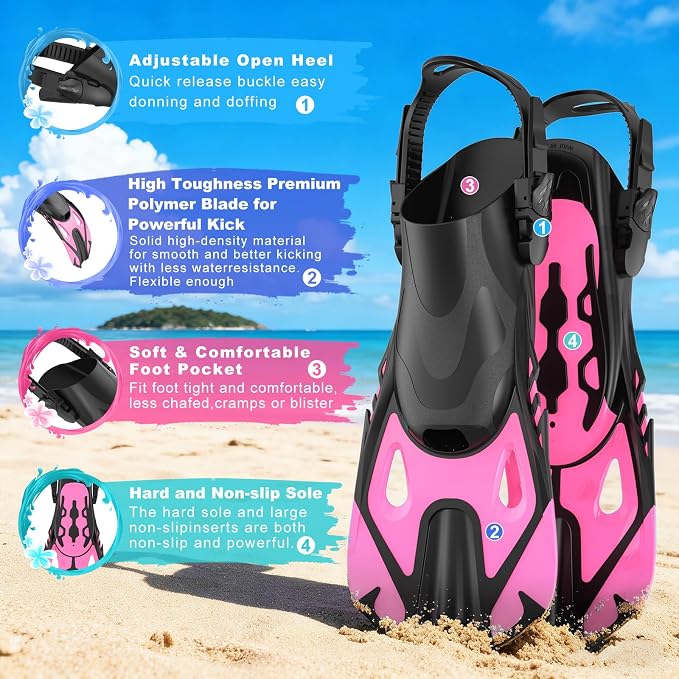 Snorkeling Gear for Adults, Mask Fin Snorkel Set, Dry Top Snorkel Mask, Panoramic View Anti-Leak Anti-Fog 3 in 1 Snorkeling Kit Travel Diving Package with Storage Bag