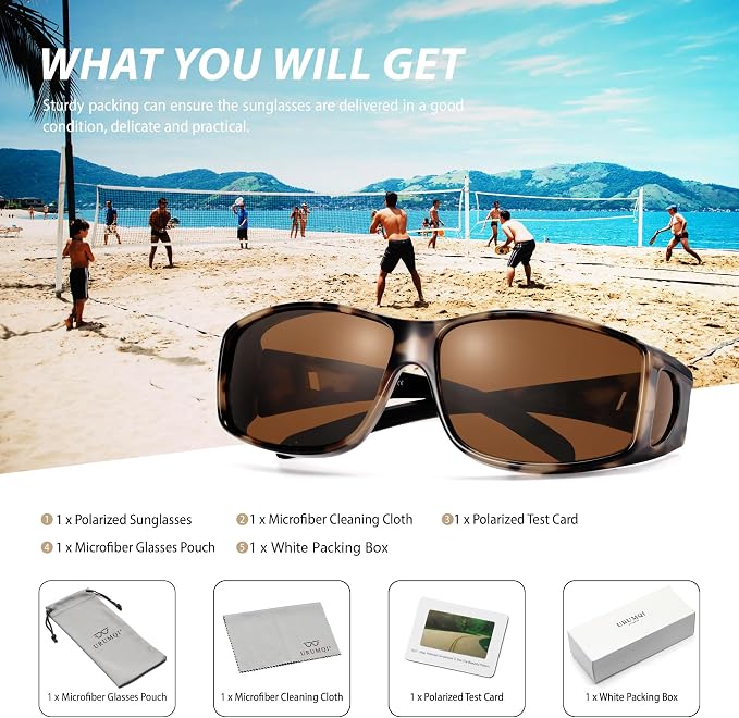URUMQI Polarized Sunglasses Fit Over Glasses for Men Women, Wraparound Sun Glasses UV400 Protection for Driving Fishing