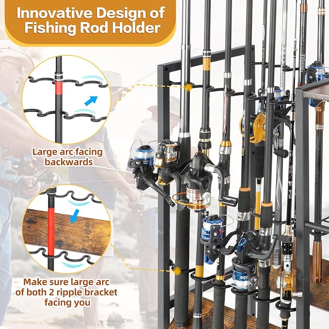 Olakee Fishing Rod Holders, Rolling Fishing Rod Rack for Garage & Boat, Tackle Box & Reel Holder Cart, Easy Assembly Fishing Gear Management System, Ideal Birthday Gift for Men Dad Anglers