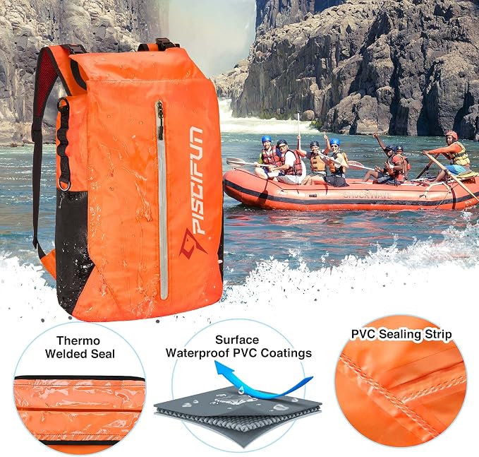 Piscifun Dry Bag Waterproof, Lightweight Dry Backpack Roll-Top Sealed with Waist Pouch and Phone Case Keeps Gear Dry Inside for Kayaking, Boating