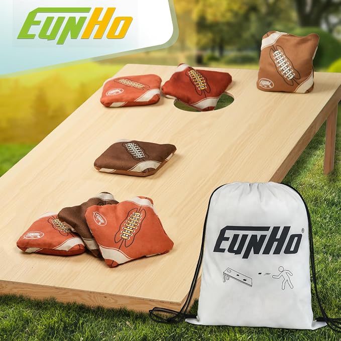 EunHo Regulation Cornhole Bags Set of 8 - Dual Sided Slick and Stick Cornhole Bean Bags for Tossing Game Professional All Weather Pro Corn Hole Bags with Tote Bag