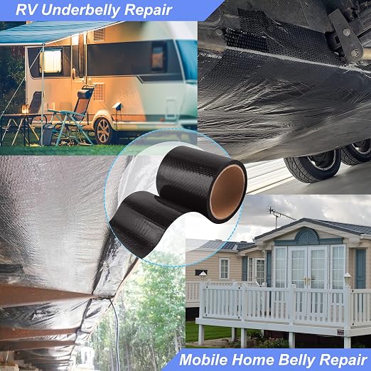 PlusRoc RV Underbelly Material RV Underbelly Tape Waterproof Flex Belly Tape with Permanent Sealing Adhesive for Mobile Home, Camper Travel Trailer, Tear Repair Patch(7.87'' x 50')