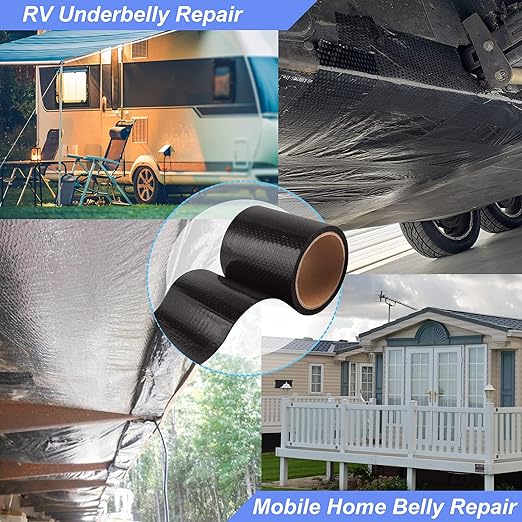PlusRoc RV Underbelly Material RV Underbelly Tape Waterproof Flex Belly Tape with Permanent Sealing Adhesive for Mobile Home, Camper Travel Trailer, Tear Repair Patch(7.87'' x 33')