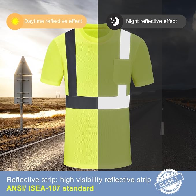 A-SAFETY Safety Shirt,High Visibility Work T Shirt Long Short Sleeve Class 3 (XS-6XL)