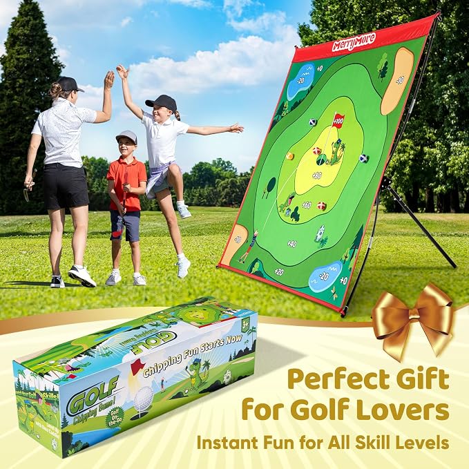 Golf Chipping Game Set with Adjustable Club, Large Target Golf Games Fun, 20 Sticky Balls, Portable Family Yard Game for Adults Kids, Indoor & Outdoor Golf Party