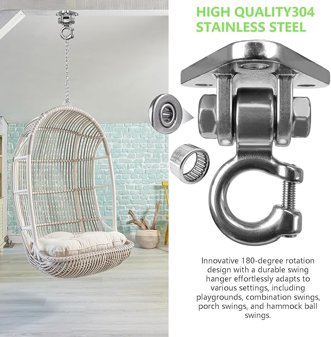 Swing Hangers Heavy Duty Smooth Operation with 180° Swing Bearings 1000 lb Capacity for Indoor Outdoor Swing Chairs Hammocks Playgrounds Yoga