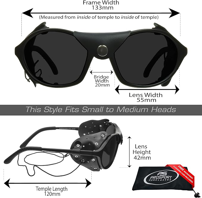 proSPORT Leather Side Shield Sunglass Polarized Aviator Motorcycle Mountaineer Glacier Arctic Hiking Wind-Proof