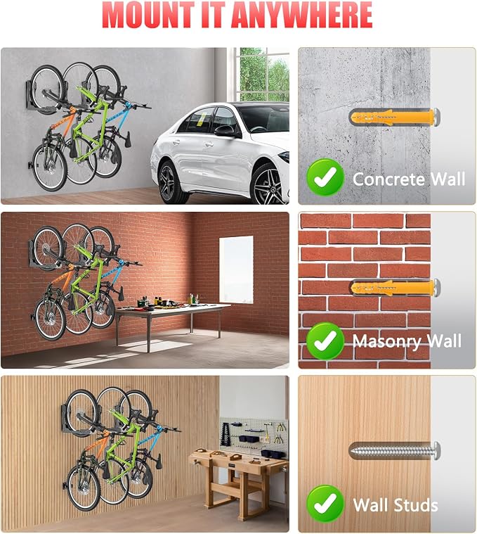 ALIXUEQIN Swivel Bike Wall Mount 2 Pack Bike Rack for Garage, No Heavy Lifting Required Wall Bike Hangers Can Holds up to 77 lbs (Black & White)