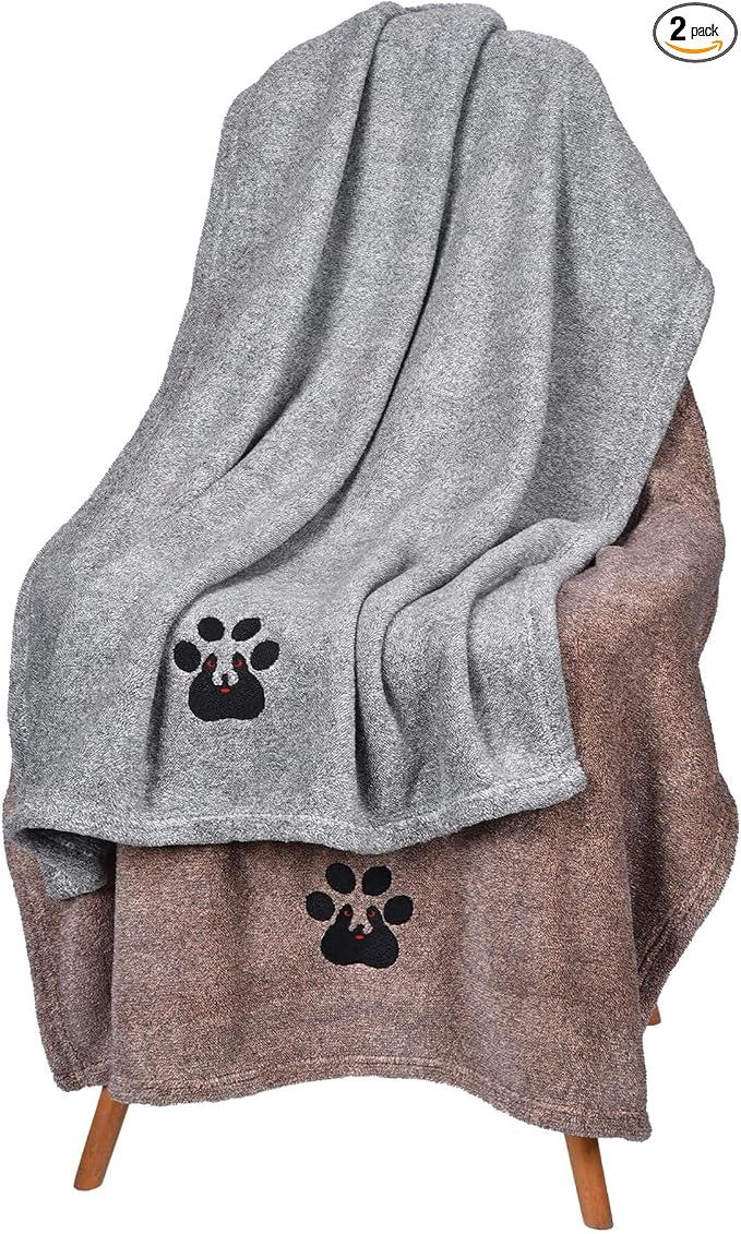 Dogvingpk Medium Dog Towel 2 Pack, Super Absorbent Soft Quick Drying Microfiber Pet Bath Towels for Medium & Small Dogs (M-36" * 28", Grey and Brown)