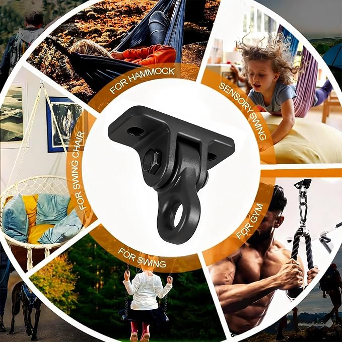 Heavy Duty Swing Hangers for Porch Wooden Sets Playground, 5000 lb Anti-Rust Aluminum Alloy Swing Hooks with Double Bearings Smooth Silent Rotation, Indoor Outdoor Hardware Kit Black 2 Pack