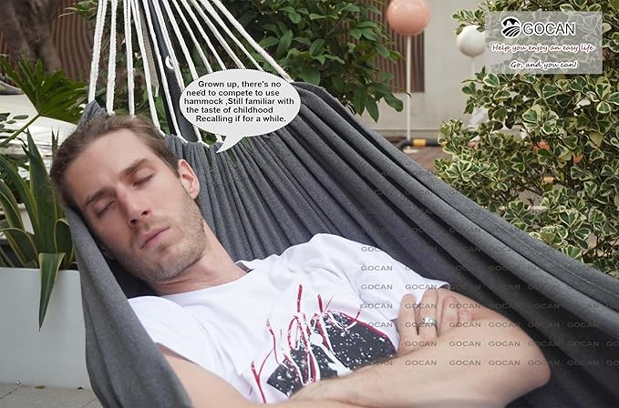 GOCAN Hammock Outdoor 2 People 220x150cm Total Length 330cm Load 300kg Canvas Cotton Hammock for Garden Indoor Children Balcony Dark Gray XXL