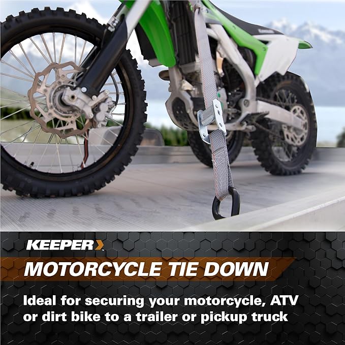 KEEPER 05715 6' x 1" Cam Buckle Motorcycle Tie-Down, 2 Count, Black, Large (Pack of 4)