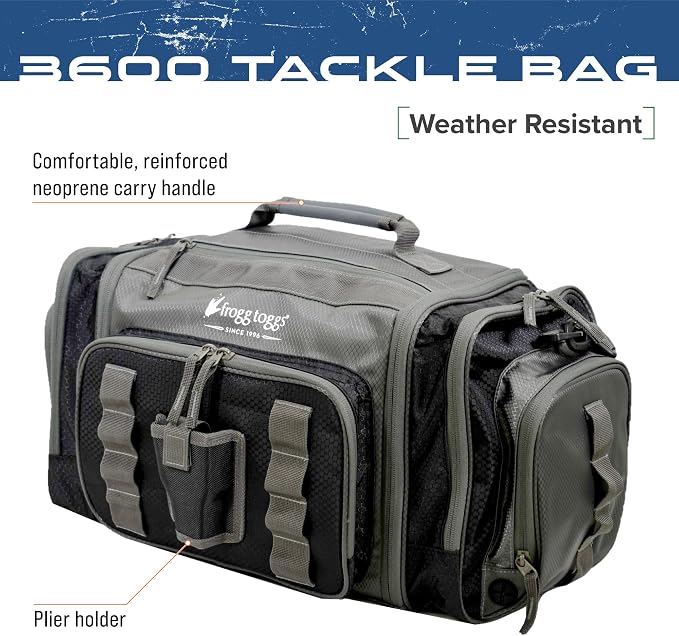 FROGG TOGGS Heavy Duty Fishing Tackle Duffle Bag, Includes Bait Trays