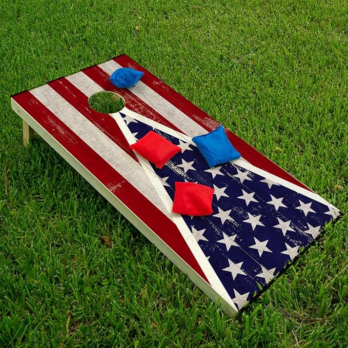 Cornhole Board Wraps & Skins – Corn Hole Decals, American Flag, Set of 2 | Patriotic American flag design fits 2x4 regulation cornhole boards – weatherproof vinyl skins & stickers for both boards