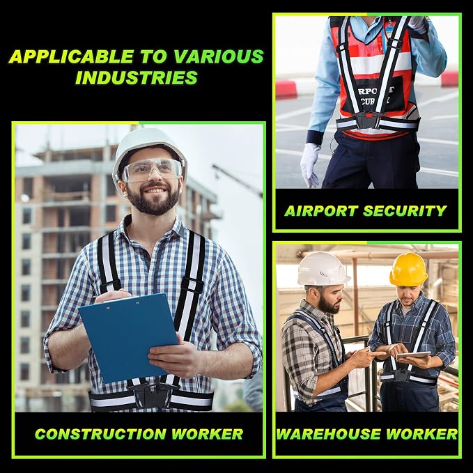Hercicy 20 Pcs Reflective Vest High Visibility Safety Vests, Adjustable Running Gear Straps Lightweight Reflector for Construction (Black)