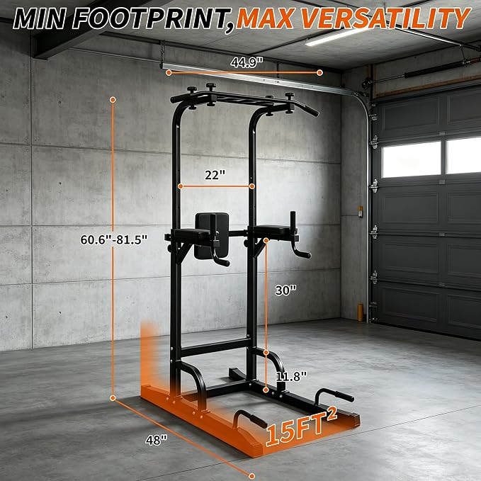 Power Tower Pull Up Bar and Dip Station, 11-Height Adjustable Pull Up Bar Station for Home Gym, Multi-Function Strength Training Fitness Equipment for Pull Ups, Dips, Push Ups & Knee Raises