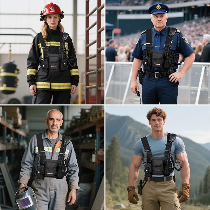 SAMCOM Radio Chest Harness with Adjustable Shoulder Holster, Tactical Vest Radio Vest Holder Two Way Radio Vest Rig, Walkie Talkie Storage Bag with Pack Pouch (1 Pack, Black)