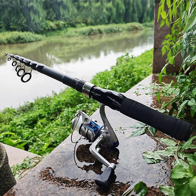 Fishing Rod and Reel Combos, 2PC Telescopic Fishing Pole Spinning Reels Sets, Collapsible Fishing Rod Full Kit with with Fishing Pliers Carrier Bag for Travel Saltwater Freshwater