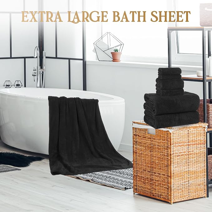 Peryiter Oversized Bath Towels Set of 6 for Adults 40x80 Inches Extra Large Bath Towel Sets Bathroom Sheets Jumbo Shower Towels Quick Dry Absorbent Soft Microfiber for Adults(Black)