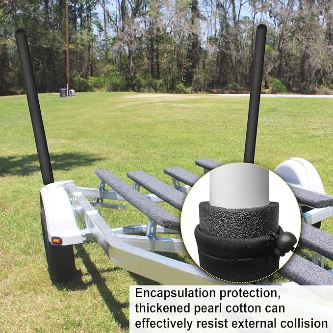 Pair of Boat Trailer Guide Pole Pad and Cover Heavy Duty Canvas Boat Trailer Capped Guide Pole Pad Cover- Black