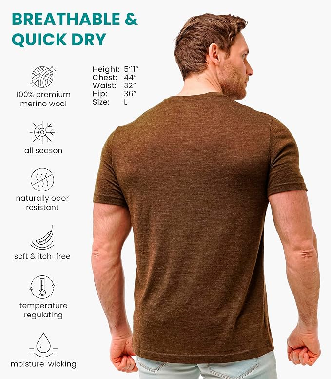 Merino Wool T-Shirt Mens - Merino Wool Undershirt Thermal Shirt for Men and Hiking Socks