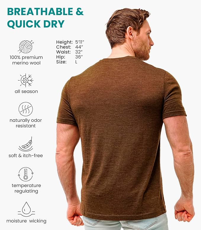 Merino Wool T-Shirt Mens - Merino Wool Undershirt Thermal Shirt for Men and Hiking Socks