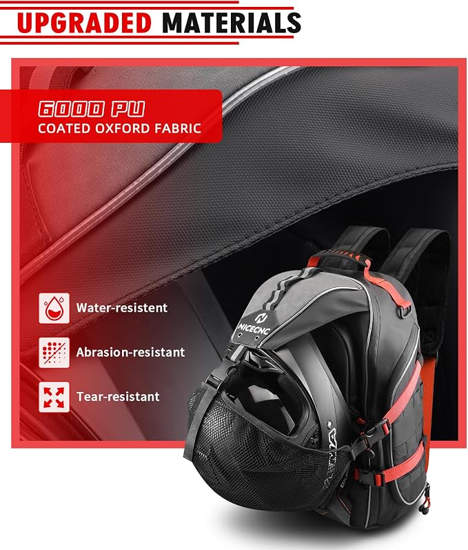 NICECNC Motorcycle Helmet Backpack 35L Large Capacity Motorcycle Helmet Bag, Universal Motorcycle Riding Backpacks for Men Motorcycle Lugguge Storage Bag with Hidden Net, Red