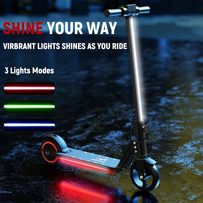 Classic Foldable Electric Scooter for Kids, Bright Front Lights, Shining Pedal Lights, LED Display, Dual Brakes 150W Motor Kids Electric Scooter, UL2272 Certified