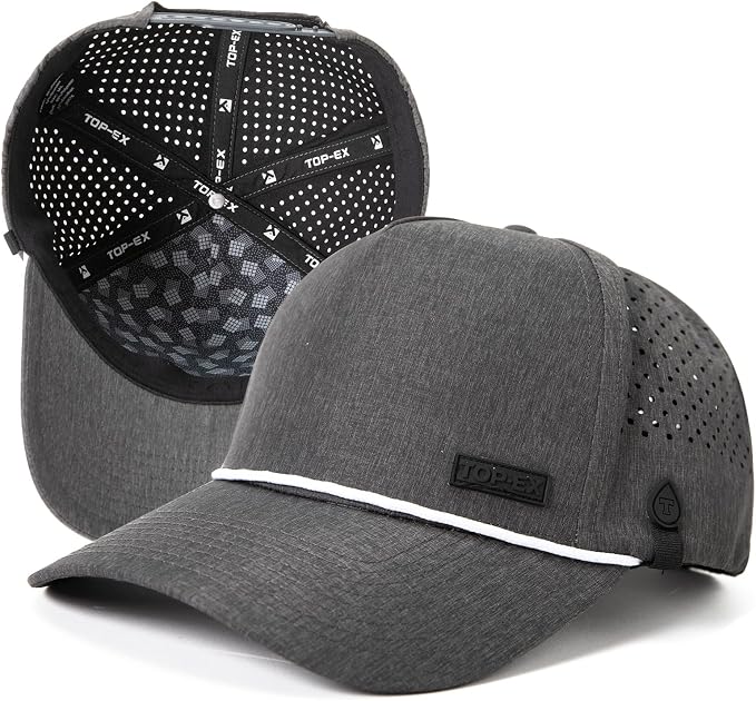 TOP-EX Performance Baseball Hat for Men Water Resistant Golf Cap Running Cooling Snapback Laser Perforated