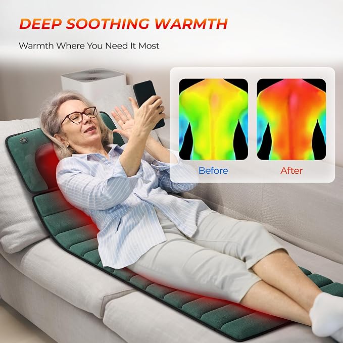 Full Body Massage Mat with Heat, Detachable Massager Pad Deep Tissue Pain Relief,10 Vibrating Motors for Relaxation at Home or Office