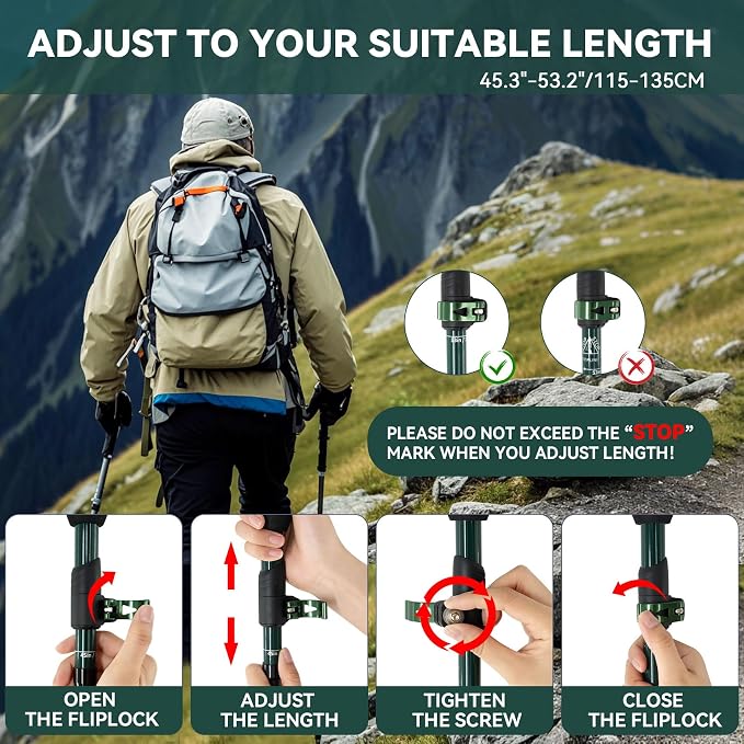 Carbon Fiber Trekking Poles - Lightweight Collapsible Hiking Poles, 2 PCS Nordic Hiking Sticks for Travel, Backpacking Walking Sticks for Men, Women, Seniors with Cork Grip & Quick-Lock System