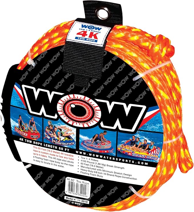 Airhead 1 Rider Tube Kit, Wow Sports 60 ft Tow Rope - Rebel Towable with Rope, Pump, Kwik-Connect, Full Nylon Cover and Floating Foam Buoy