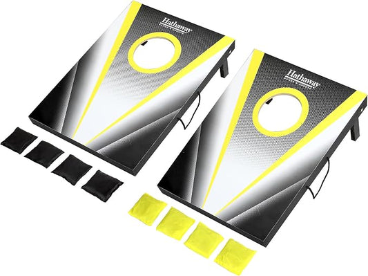 Hathaway Compact Cornhole Bean Bag Toss Game Set – Includes 2 Target Boards, 8 Bean Bags in Black and Yellow, and Carrying Case – Portable Cornhole Board Set for Outdoor Games