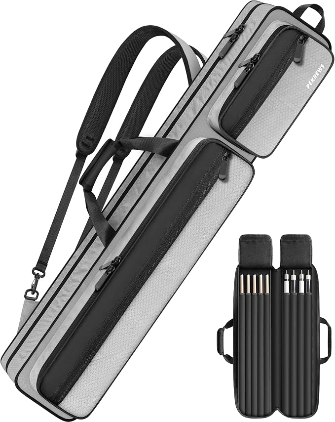 PEKREWS 4x5 Soft Cue Bag Grey & 4x4 Hard Pool Cue Case Carbon Black Set