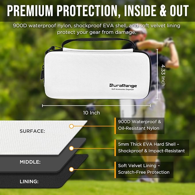 DURARANGE Golf Glove Holder Case with Glove Shaper - Portable Golf Accessories Organizer for Men & Women - Waterproof 900D Nylon, Large Capacity for Balls, Tees, Markers - Ideal Gift