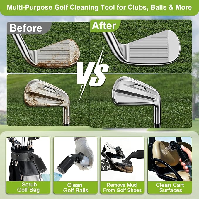 Kiss Core Electric Golf Club Cleaner Brush: AA Battery Powered for Effortless Cleaning - Golf Club Brush for Golf Accessories - Holds 5oz Water - Magnetic Clip - Golf Gifts for Golfer Men