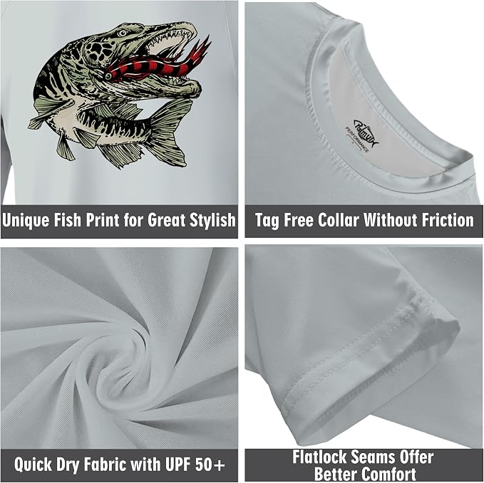 Palmyth Fishing Shirts for Men Long Sleeve UPF 50+ T Shirt Sun Protection | Quick Dry, Sun Protection, Myth-Cool Fabric, Fish Print, Moisture Wicking, Stretchy, Breathable, Fishing,Boating,Outdoor Wear