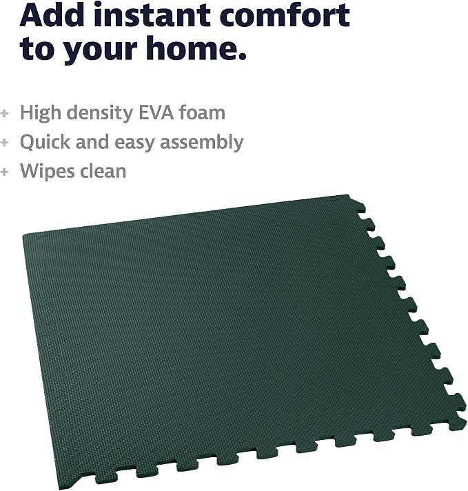 We Sell Mats 1/2" Thick Multipurpose EVA Foam Exercise Floor Mat, Interlocking Tiles, Anti-Fatigue for Home or Gym, 24 in x 24 in, 4 Tiles, Hunter Green