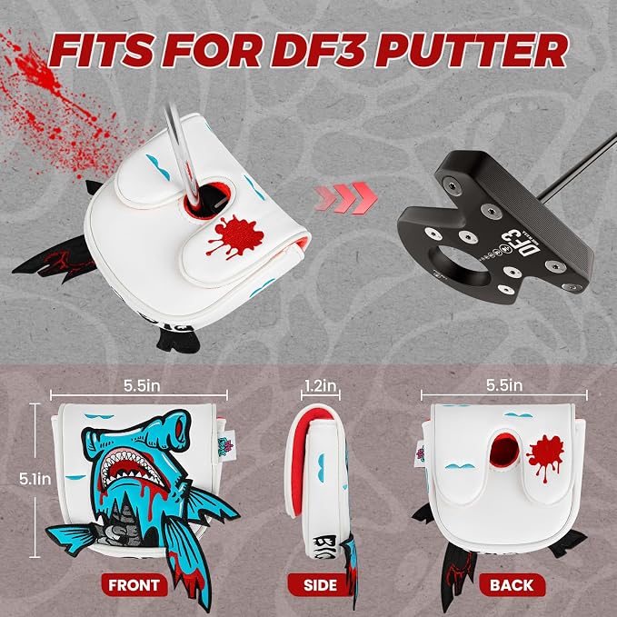 Big Crazy Golf Head Covers, Golf Club Covers Funny, Driver Headcovers, Golf Club Covers, Fairway Woods Head Covers, Hybrids Headcover, Putter Cover with Soft Lining for Golf Gift Hammerhead Sharks
