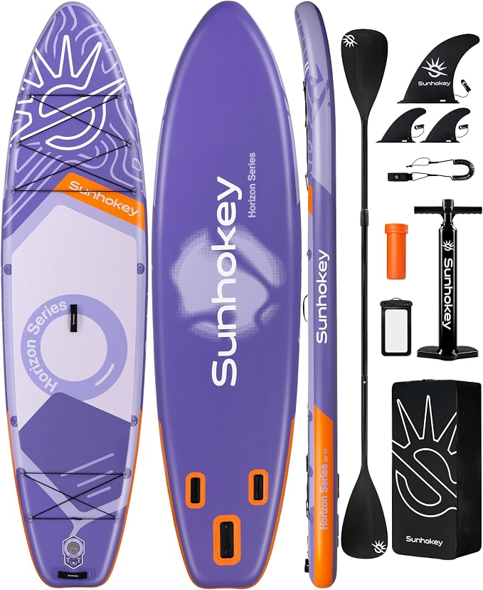 11'×34'' Extra Wide Inflatable Paddle Board with Seam Welded Technology, Stand Up Paddle Board, 420lb Capacity for Adults, Sup Board for All-Level with 2-Blade Paddle/Dual-Action Pump/Leash