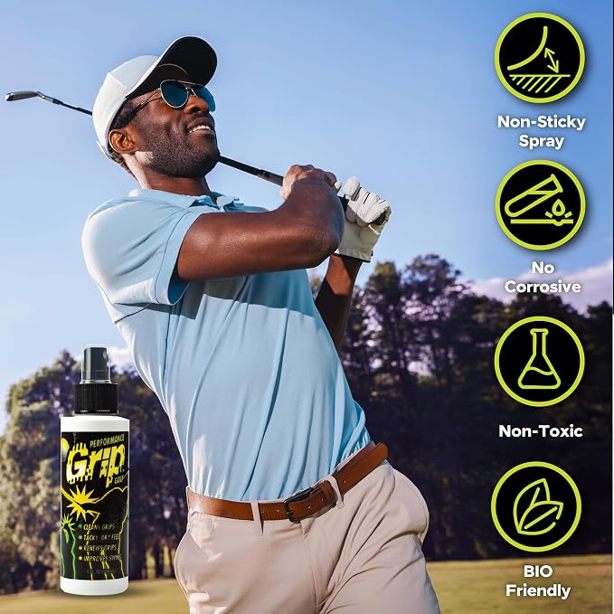 Performance Grip Spray for Golf – Club Grip Cleaner Boosts Traction, Rejuvenates & Extends Grip Life – Ideal for Golf Shoes, Clubs & Gloves (8oz - 2 pack)
